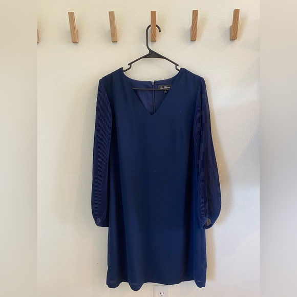 Sam Edelman Navy Long Sleeve Pleat Dress - Picture 1 of 7